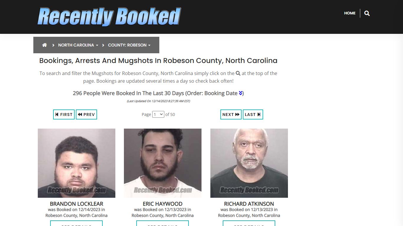 Bookings, Arrests and Mugshots in Robeson County, North Carolina